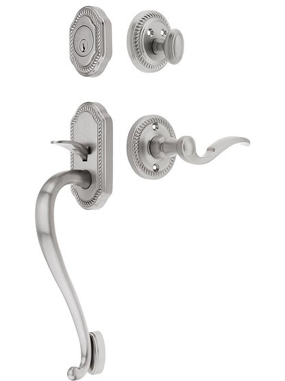 Newport Entry Lock Set in Satin Nickel Finish with Left-Handed Bellagio Lever and